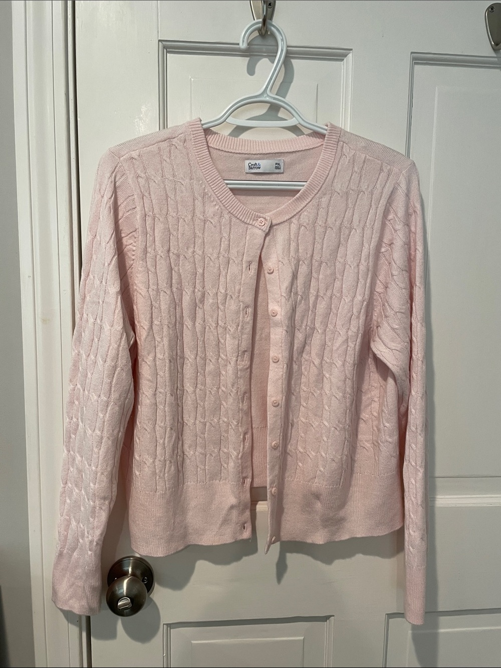 Croft & Barrow Light Pink Cable Knit Button-Front Cardigan